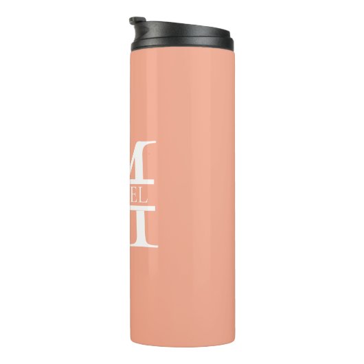 Personalisiertes Eleganpeach Monogram und Name Thermosbecher (Nach rechts gedreht)