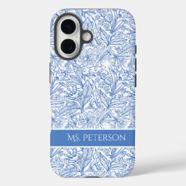 Personalisiertes elegantes blaues botanisches Desi iPhone 16 Hülle