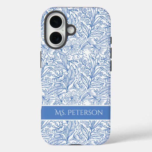 Personalisiertes elegantes blaues botanisches Desi Case-Mate iPhone Hülle (Rückseite)