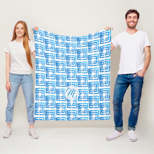 Personalisiertes Elegantes Blaues Muster Monogramm Fleecedecke