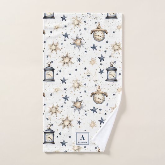 Personalisiertes elegantes Blue & Gold Stars Muste Badhandtuch Set (Handtuch)