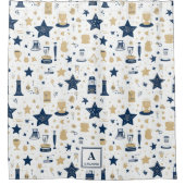 Personalisiertes elegantes Blue & Gold Stars Muste Duschvorhang (Vorderseite)