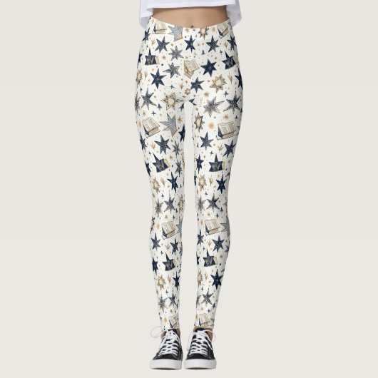 Personalisiertes elegantes Blue & Gold Stars Muste Leggings (Vorderseite)