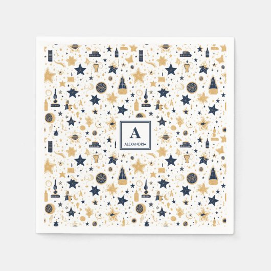 Personalisiertes elegantes Blue & Gold Stars Muste Serviette (Vorderseite)