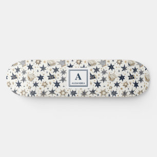 Personalisiertes elegantes Blue & Gold Stars Muste Skateboard