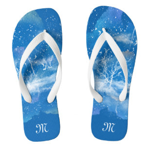 Personalisiertes elegantes Blue & White Monogram U Badesandalen