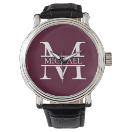 Personalisiertes elegantes Burgundy Monogramm und  Armbanduhr