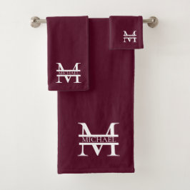 Personalisiertes elegantes Burgundy Monogramm und  Badhandtuch Set