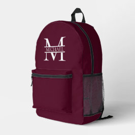 Personalisiertes elegantes Burgundy Monogramm und  Bedruckter Rucksack