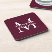Personalisiertes elegantes Burgundy Monogramm und Getränkeuntersetzer (Linke Seite)