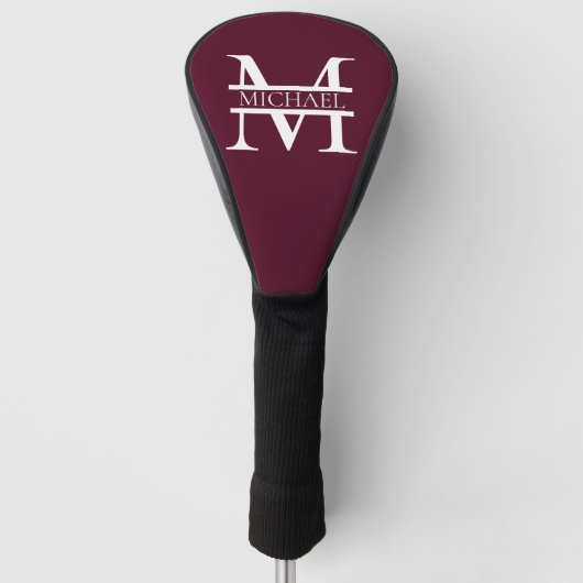 Personalisiertes elegantes Burgundy Monogramm und  Golf Headcover (Vorderseite)