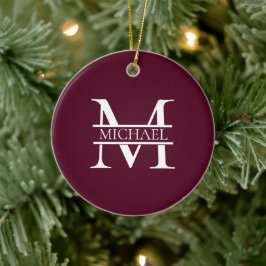 Personalisiertes elegantes Burgundy Monogramm und  Keramik Ornament
