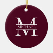 Personalisiertes elegantes Burgundy Monogramm und  Keramik Ornament (Vorne)