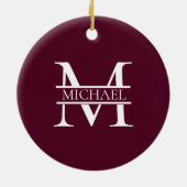 Personalisiertes elegantes Burgundy Monogramm und  Keramik Ornament (Hinten)