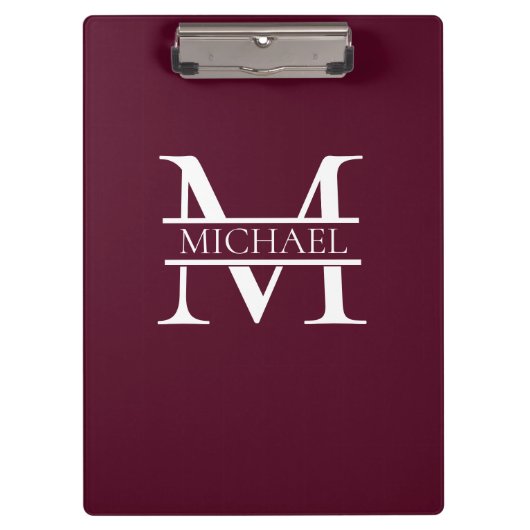 Personalisiertes elegantes Burgundy Monogramm und Klemmbrett (Vorderseite)