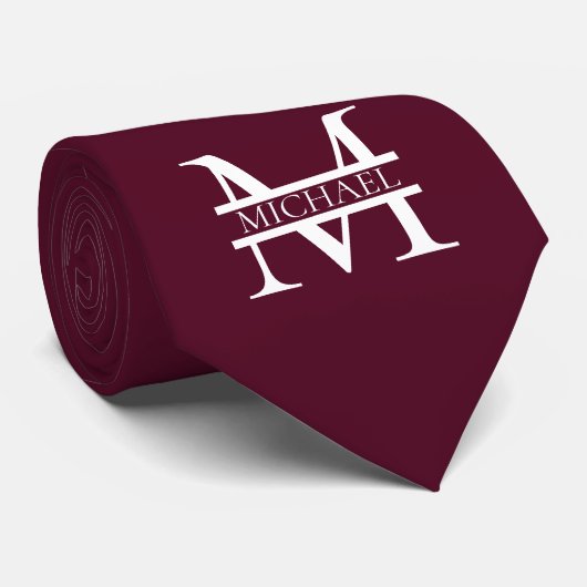 Personalisiertes elegantes Burgundy Monogramm und Krawatte (Gerollt)