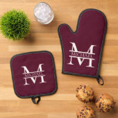 Personalisiertes elegantes Burgundy Monogramm und  Ofenhandschuh & Topflappen-Set (Oben Unten)