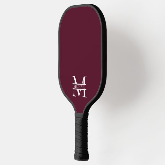 Personalisiertes elegantes Burgundy Monogramm und  Pickleball Schläger (Links)