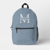 Personalisiertes elegantes Dusty Blue Monogram und Bedruckter Rucksack (Vorderseite)