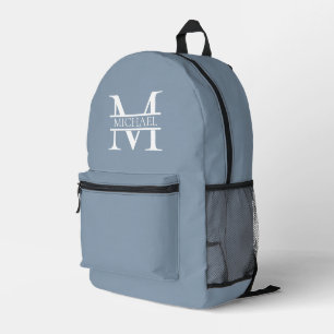 Personalisiertes elegantes Dusty Blue Monogram und Bedruckter Rucksack