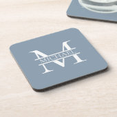 Personalisiertes elegantes Dusty Blue Monogram und Getränkeuntersetzer (Linke Seite)