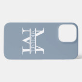 Personalisiertes elegantes Dusty Blue Monogram und iPhone Hülle (Rückseite (Horizontal))