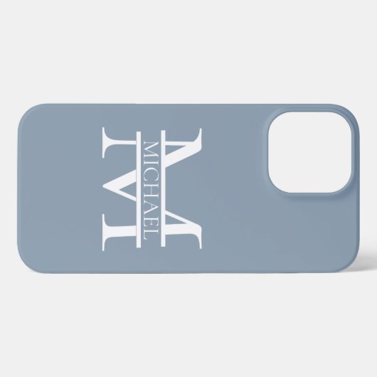 Personalisiertes elegantes Dusty Blue Monogram und iPhone Hülle (Rückseite (Horizontal))