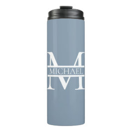 Personalisiertes elegantes Dusty Blue Monogram und Thermosbecher