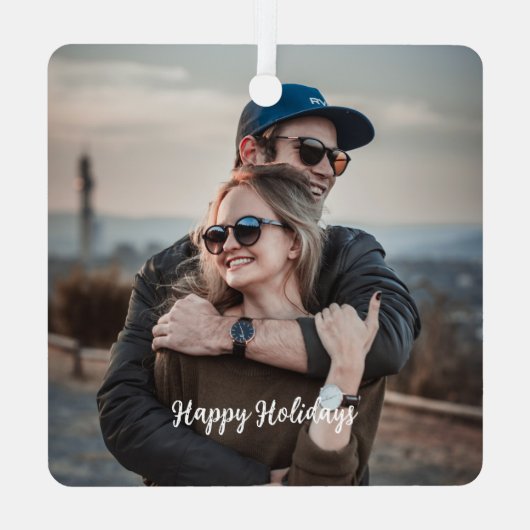 Personalisiertes elegantes Foto-Skript Ornament Aus Metall (Rückseite)