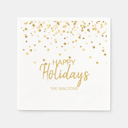 Personalisiertes Elegantes Gold Confetti Happy Hol Serviette (Vorderseite)