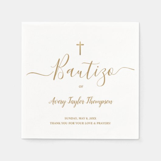 Personalisiertes elegantes Gold Cross Bautizo span Serviette (Vorderseite)