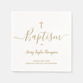 Personalisiertes, elegantes Gold Cross-Taufskript Serviette (Vorderseite)