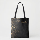 Personalisiertes Elegantes Gold Schwarze Flora Tasche (Vorderseite)