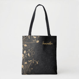 Personalisiertes Elegantes Gold Schwarze Flora Tasche