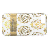 Personalisiertes elegantes Gold und weißer Damast Case-Mate iPhone Hülle (Rückseite (Horizontal))