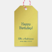 Personalisiertes elegantes Golden Yellow Happy Geb Geschenkanhänger (Rückseite)