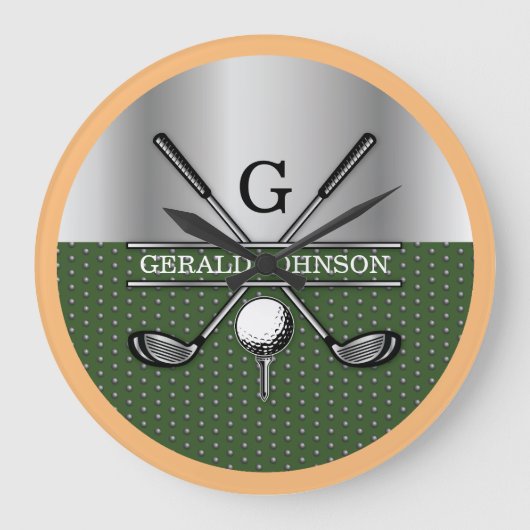 Personalisiertes elegantes Golf Monogram Logo Große Wanduhr (Vorderseite)