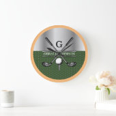 Personalisiertes elegantes Golf Monogram Logo Große Wanduhr (Zuhause)