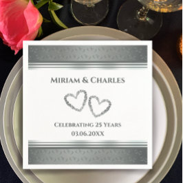 Personalisiertes Elegantes Herz Silber 25 Jahre Ju Serviette