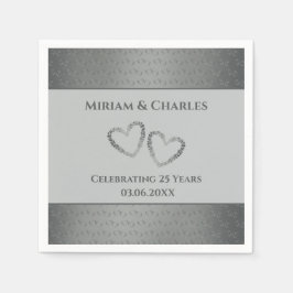 Personalisiertes Elegantes Herz Silber 25 Jahre Ju Serviette