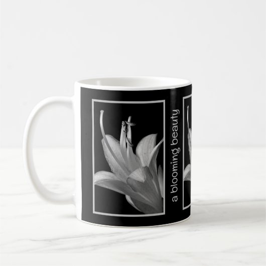 Personalisiertes Elegantes Hosta Blume Schwarz-Wei Kaffeetasse (Links)