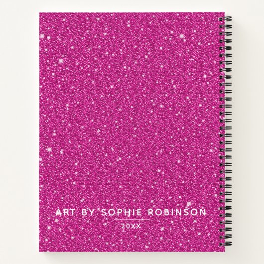 Personalisiertes elegantes Hot Pink Glitzer Sketch Notizblock (Rückseite)