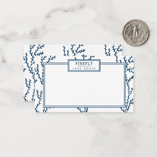 Personalisiertes, elegantes Indigomuster Mitteilungskarte (Vorderseite/Rückseite Beispiel)