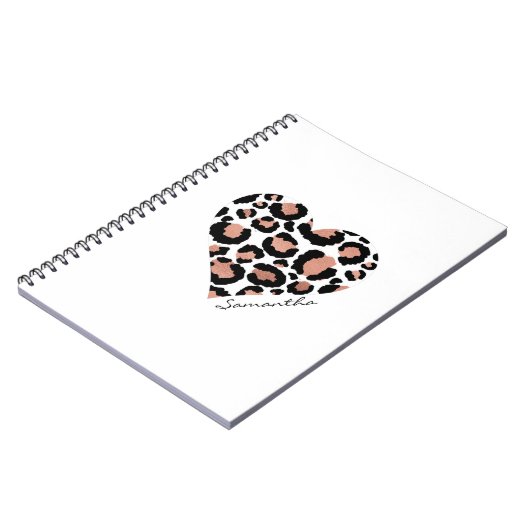 Personalisiertes elegantes Leopard-Musterherz Notizblock (Linke Seite)
