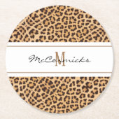 Personalisiertes, elegantes Leopard Print Monogram Runder Pappuntersetzer (Vorderseite)