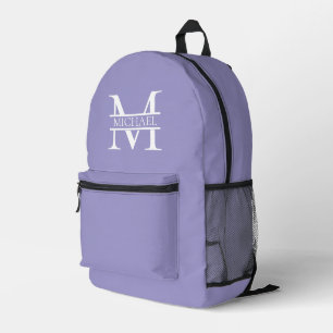 Personalisiertes elegantes Lila Monogramm und Name Bedruckter Rucksack