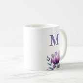 Personalisiertes elegantes lila Tulip Monogramm Kaffeetasse (VorderseiteRechts)