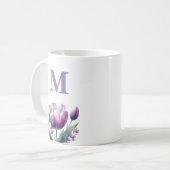 Personalisiertes elegantes lila Tulip Monogramm Kaffeetasse (Vorderseite Links)