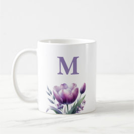 Personalisiertes elegantes lila Tulip Monogramm Kaffeetasse