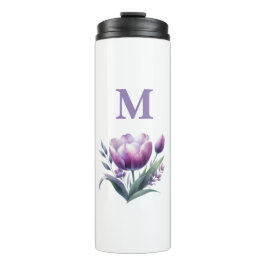 Personalisiertes elegantes lila Tulip Monogramm Thermosbecher